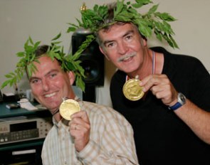 Kur composers Victor Kerkhof and Cees Slings celebrate another Olympic medal for Anky, who claimed the gold riding to yet another one of their kurs to music