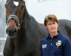 Tinne Vilhelmson and Just Mickey at the vet check of the 2005 European Championships :: Photo © Astrid Appels