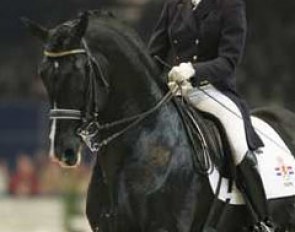 Susan de Klein and Ferro at the stallion's last public performance at the 2005 KWPN Stallion Licensing :: Photo © Dirk Caremans