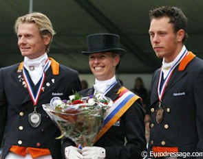 The 2005 Dutch Grand Prix Championship podium: Edward Gal (silver), Anky van Grunsven (gold), Laurens van Lieren (bronze) :: Photo © Astrid Appels