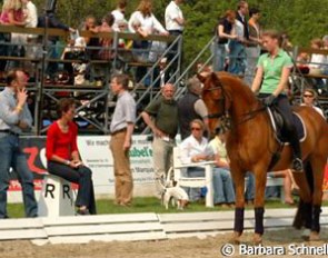 Fabienne Lutkemeier on Bouton training in Bad Salzuflen for next week's Preis der Besten show. Lutkemeier bought Bouton from her aunt Nadine Capellmann who competed the Hanoverian gelding up to Grand Prix level.