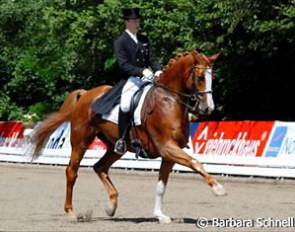 Tom Berg, junior rider, performing his third Grand Prix in his dressage career. Berg is riding Grand Canyon and scored 62.13%