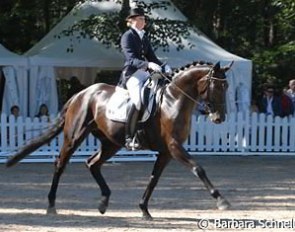 Stephanie Jansen and her 5-yr-old Pretender, a horse she picked herself as a two-year-old and trained herself so far, guided by Jan Nivelle. She got a very nice, encouraging commentary for her harmonious presentation and placed 6th in the finals.