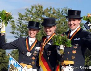 Young Riders Podium: Jessica Werndl (silver), Caroline van der Linde (gold), Dirk Viebrock (bronze) :: Photo © Barbara Schnell