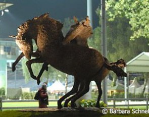 Playing horses. Huge bronze sculpture at the enterence of the show ground.