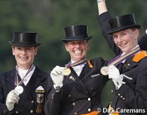 The Kur podium: Werth (silver), Van Grunsven (gold), Schellekens (bronze) :: Photo © Dirk Caremans