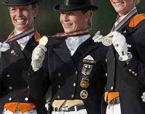 The 2007 European Grand Prix Special Podium: Van Grunsven (silver), Werth (gold), Schellekens (bronze) :: Photo © Dirk Caremans