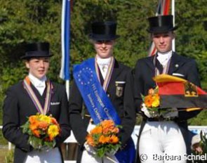 The individual test Junior Riders Podium: Van Lanen (bronze), De Ridder (gold), Lutkemeier (silver) :: Photo © Barbara Schnell