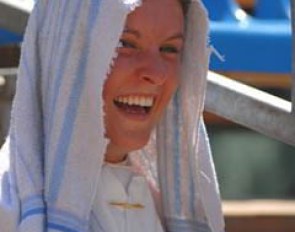 Well done, Luxembourg -- Veronique Henschen with Fontalero. After her ride, a kingdom for a wet towel.