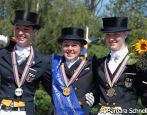 The Kur to Music Junior Riders podium: Lutkemeier (silver), Van Lanen (gold), De Ridder (bronze) :: Photo © Barbara Schnell