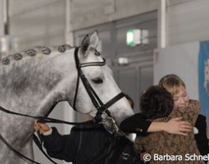 Christin Schütte won the Young Riders' "Preis der Zukunft" on Hohenstaufen (a Hanoverian by the Trakehner stallion Hohenstein) -- and was overjoyed