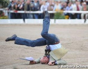 Announcer Bruno Six gets run over by an unruly youngster.