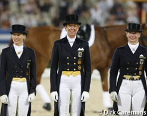 The team gold medal winning riders at the 2008 Hong Kong Olympics: Capellmann, Kemmer, Werth :: Photo © Dirk Caremans