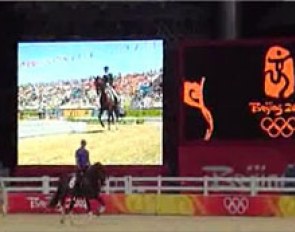 The jumbotron at the Equestrian Olympics from which the horses are spooking