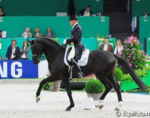 Falk Rosenbauer on Desperados, a stallion shown as a young horse by Holga Finken.