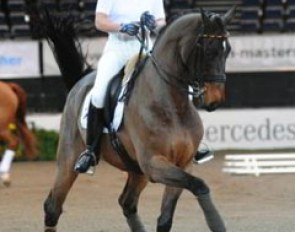 Isabell Werth schooling Satchmo at the 2008 CDI Stuttgart :: Photo © Barbara Schnell