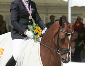 Dorthe Sjobeck Hoeck and Polka Hit Nexen win silver at the 2008 World Young Horse Championships :: Photo © Astrid Appels