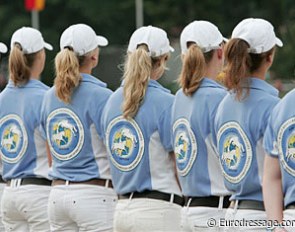 The prize giving girls at the award ceremony at the 2008 World Young Horse Championships :: Photo © Astrid Appels