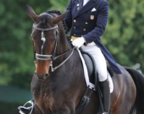 Steffen Peters and Ravel warm up for the Aachen Grand Prix :: Photo © Barbara Schnell
