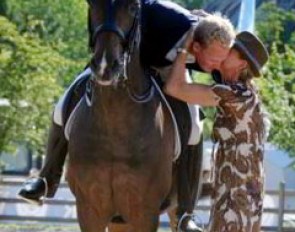 Matthias Alexander Rath getting congratulated by stepmom Ann Kathrin Linsenhoff