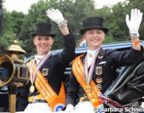 Young Rider gold medallist Fabienne Lutkemeier and Junior Rider gold medallist Sanneke Rothenberger :: Photo © Barbara Schnell