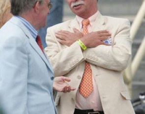 Stephen Clarke seems to be telling Freddy Leyman a funny story.