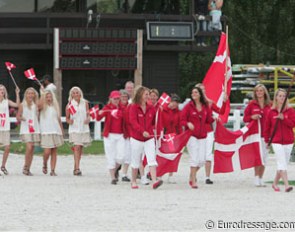 The Danish team enters the arena during the opening ceremony.