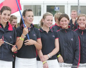 The French dressage team with Claire Gosselin (right) as chef d'equipe