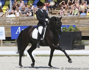 Rikke Dupont and Sunset Hit in the young horse classes at the 2009 CDI Falsterbo :: Photo © Ridehesten.com