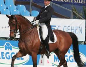 Danish Martin Christensen, rider and manager at Stall Tannenhof near Hamburg, with Anatol (by A Jungle Prince x Raphael)