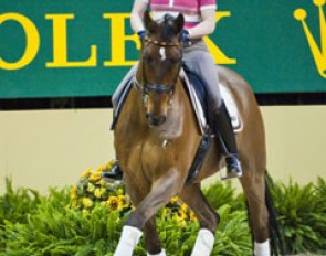 Isabell Werth and Satchmo schooling the shoulder in