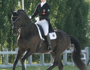 What a beautiful pair: German Thea Felicitas Muller on her Hanoverian Highway (by Hohenstein). This horse has the most amazing powerful hind leg in canter. They won the individual test and kur.