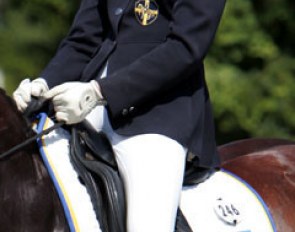 A Swedish riding outfit: Swedish patches on jacket and flag on saddle pad :: Photo © Astrid Appels