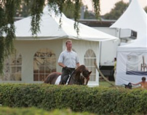 Belgian Philippe Jorissen schooling his Grand Prix horse Le Beau.