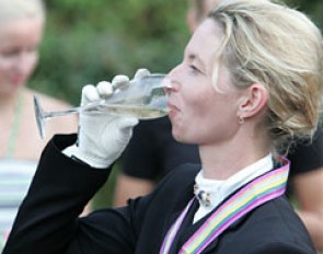 Champagne for Eva Möller, bronze medallist at the 2009 World Championships for Young Dressage Horses