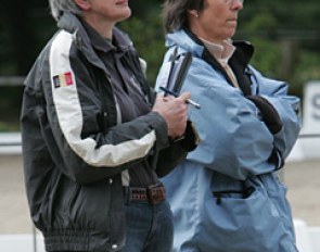 Belgian chef d'equipe Laurence van Doorselaer with French international judge Isabel Judet