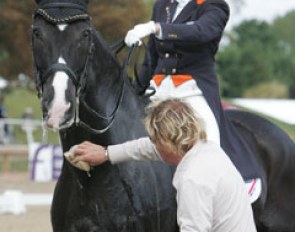 Helping hands: Sjef Janssen sponging Anky's Salinero before their Special test.