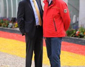 Aachen show director Frank Kemperman and German youth riders team trainer Hans Heinrich Meyer zu Strohen have a chat