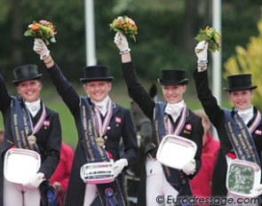 The bronze medal junior riders team: Cathrine Dufour, Nanna Skodborg Merrald, Christine Moeller, Cecilie Madsen