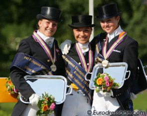 The junior riders individual test podium Cathrine Dufour, Charlott Maria Schurmann, Danielle Houtvast :: Photo © Astrid Appels