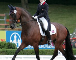 Best Brit in the junior team test was Samantha Thurman-Baker on Spring Pascal. What a lovely big bay Hanoverian he is! Soft, smooth and flowing. Thurman-Baker had a fantastic contact with the bit. The horse was quiet, light and he was foaming!