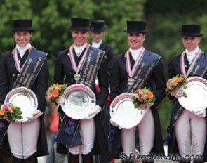 The silver medal Dutch Young Riders Team: Danielle van Mierlo, Angela Krooswijk, Robin Beekink, Michelle van Lanen