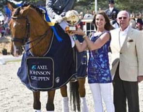 The Falsterbo Kur Trophy goes to Anky van Grunsven, here aboard Nelson, the horse she uses for clinics and prize giving ceremonies