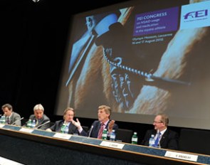 Dr Martial Saugy, Professor Tim Greet, Frank Kemperman, Brough Scott and Chris Hodson discussed the public perception of equestrian sports, sponsors and the media perspective on the use of NSAIDs in competition