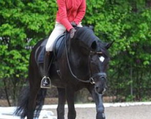 Sanneke Rothenberger on Deveraux. She is one of the unfortunately very few riders wearing a helmet at the show!