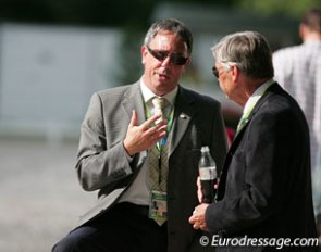Dutch O-judge Wim Ernes talking to FEI Dressage Judge General Ghislain Fouarge at the 2010 CDIO Rotterdam :: Photo © Astrid Appels