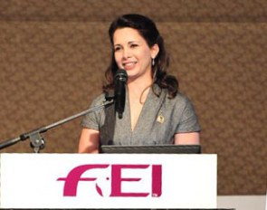 HRH Princess Haya addresses the General Assembly after scoring a landslide victory for re-election as FEI President. :: Photo © William Tzeng