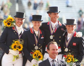 The British silver medal winning team: Fiona Bigood, Laura Bechtolsheimer, Carl Hester, Maria Eilberg