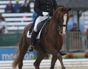 Belgian Philippe Jorissen and the Oldenburg Le Beau (by Le Coeur x Classiker). What a lovely horse. It's such a pity the horse seems to lose faith each time in the piaffe.