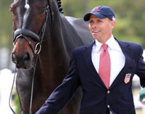 Steffen Peters is all smiles when he presents Ravel at the vet inspection :: Photo © Astrid Appels